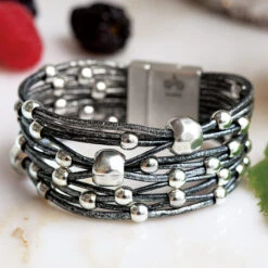 Metallic Leather Beaded Cuff