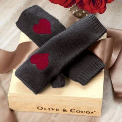 Cashmere Heart Fingerless Gloves