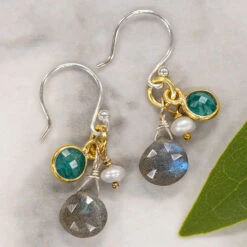 Labradorite & Emerald Earrings
